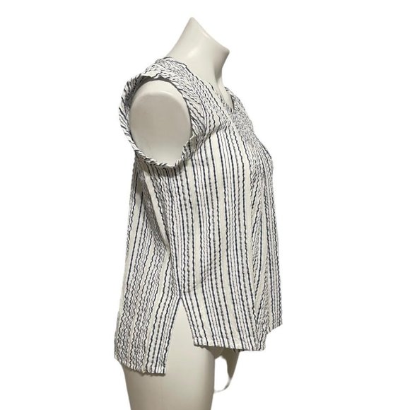 Michael Stars Small White Textured Striped Sleeveless Crewneck Top - Picture 3 of 8